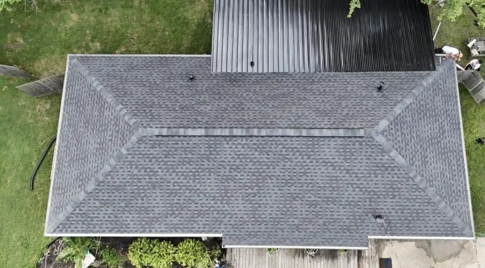 After: Aerial view of a flawless new roof installed by our expert Bismarck Roofing Company.